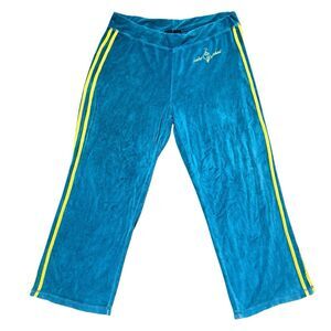 Baby Phat Teal Velour Tracksuit Pants Yellow Stripe Embroidered Logo Sz XL
